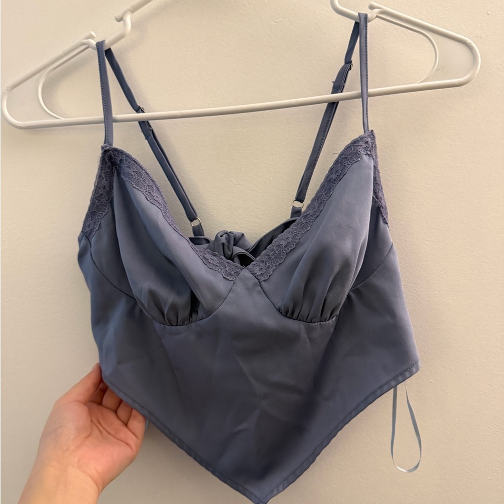 Windsor Elegant Lace Trim Top in Blue